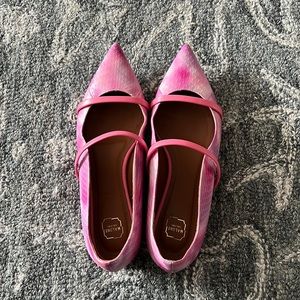 Malone Souliers Maureen Flat Pumps in pink snakeskin tie dye